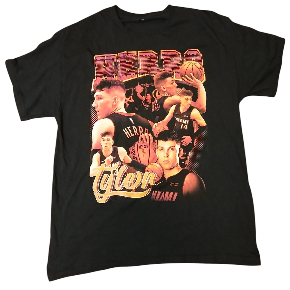 Tyler Herro Miami Heat NBA Graphic T-Shirt‎ Men’s Black Basketball Sports Tee